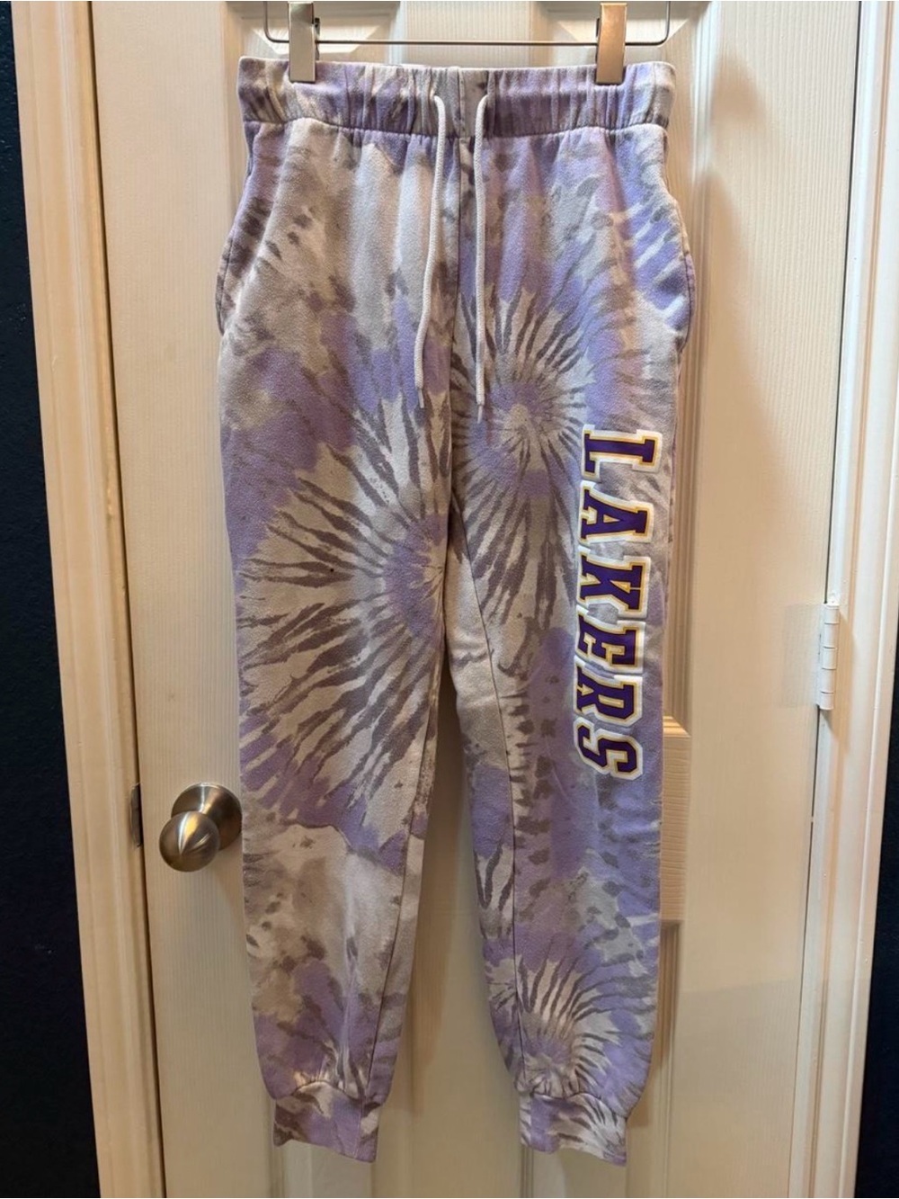 Size S Hybrid Apparel Lakers Tie-Dye Purple & Gray Joggers